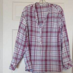 Lee Riders Womans 3X Plaid Top Long Sleeve Roll Tab 3/4 Sleeve Purple Gray